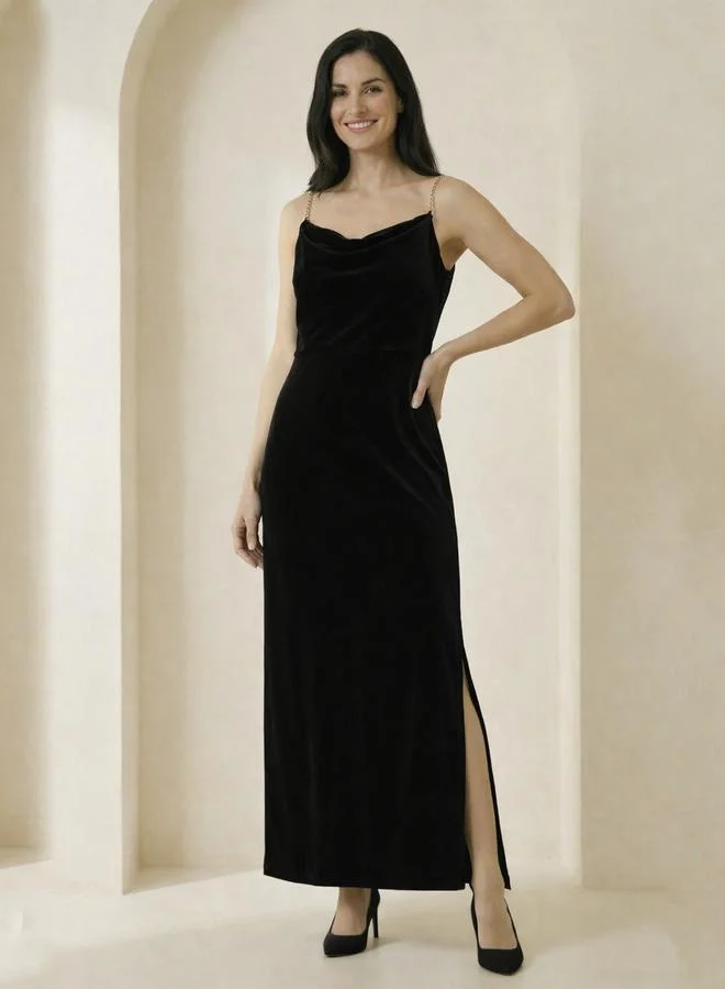 ميش فستان طويل نسائي بحمالات ورقبة متدلية